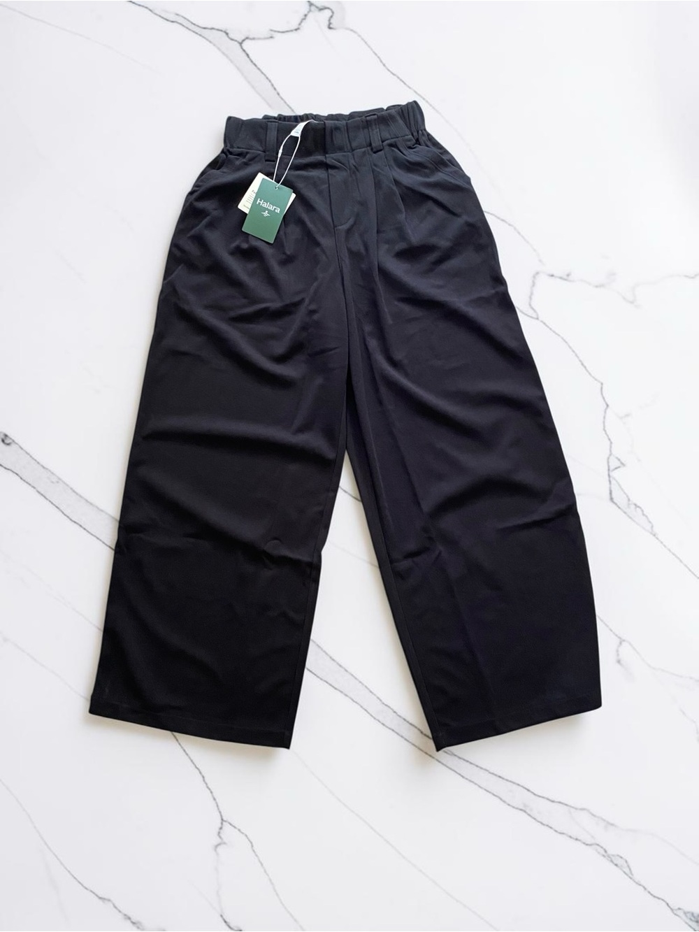 HALARA Black Wide-Leg Elastic Waist Women's Trousers